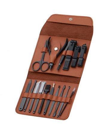 16 Pieces Manicure Set Pedicure Kit Nail Clippers Stainless Steel Professional Personal Care Tool Kit Nail Tools with Brown Leather Case Gifts for Men