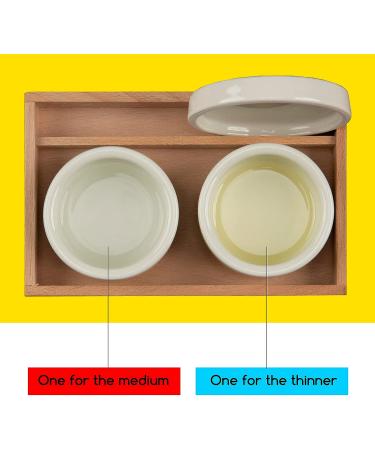 MEEDEN Ceramic Palette Cups - 2Pcs Porcelain Artist Paint Palette Cups with Lid and Beech Wood Tray for Oil Painting - Solvent and Oil Container - Buy Online on GoSupps.com