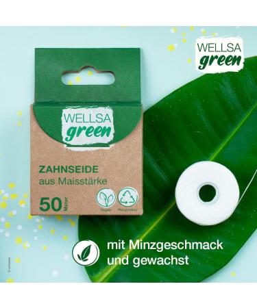 Wellsamed Wellsagreen Organic Dental Floss 50m - Eco-Friendly Corn Starch with Mint Flavor for Healthy Teeth - Buy Online on GoSupps.com