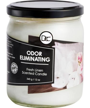 Odor Eliminating Highly Fragranced Candle - Eliminates 95% of Pet, Smoke, Food, and Other Smells Quickly - Up to 80 Hour Burn time - 12 Ounce Premium Soy Blend (Fresh Linen)