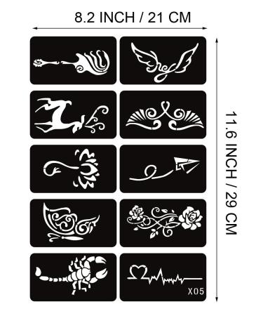 Kotbs 6 Sheets Glitter Tattoo Stencils - 82pcs Butterfly Flower Animal Templates for Women, Boys, Girls - Henna Semi-Permanent Body Art Stencils - Buy Online on GoSupps.com