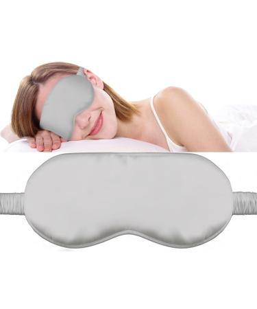 Fusion5 Silk Eye Mask with Elastic Band - 100% Pure Mulberry Sleep Mask - 25 Momme  Anti-Aging  Hypoallergenic  Blocks Light - Soft & Smooth Night Eye Cover for Sleeping & Travel with Box Silver