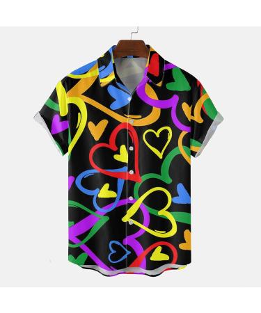 Men's Valentine's Day Heart Print Button Down Shirt - Classic Fit Beach Vacation Blouse | 4XL - Buy Online on GoSupps.com