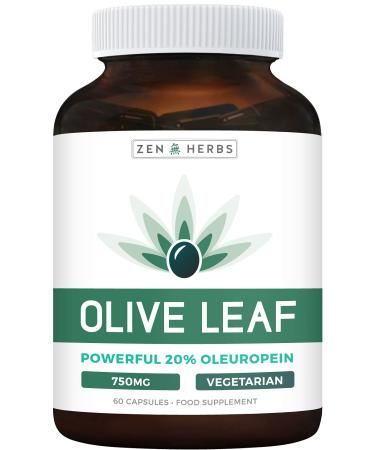 Olive Leaf Extract (Non-GMO) Super Strength: 20% Oleuropein - 750mg - Vegetarian - Antioxidant Support Supplement - No Oil - 60 Capsules