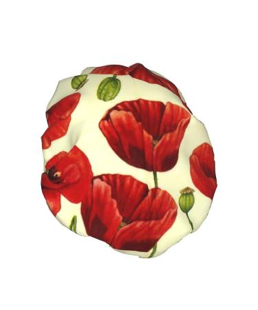 Red Poppy Printed Shower Cap - Waterproof Bath Cap for Women - One Size Fits All - Buy Online on GoSupps.com