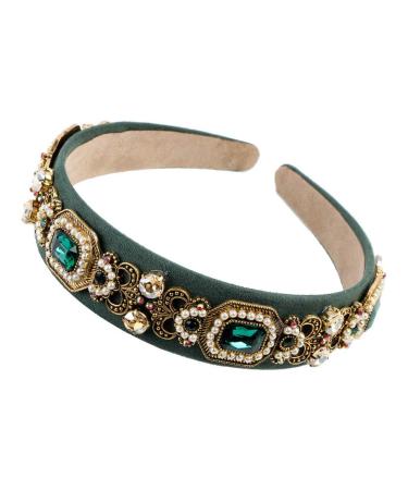 Simulated Pearl Bead Vintage Crystal Headbands for Women Fashion Rhinestone Flower Leaf Alloy Metal Charm Hairbands Hair Jewelry Gifts for Her Mom (green)