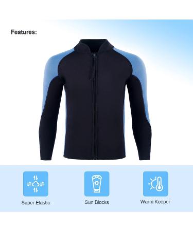 Flexel Neoprene Wetsuit Jacket Men | Windproof Thermal Wet Suit Top for Snorkeling, Scuba Diving, Kayaking | X-Large - Ice Blue - Buy Online on GoSupps.com