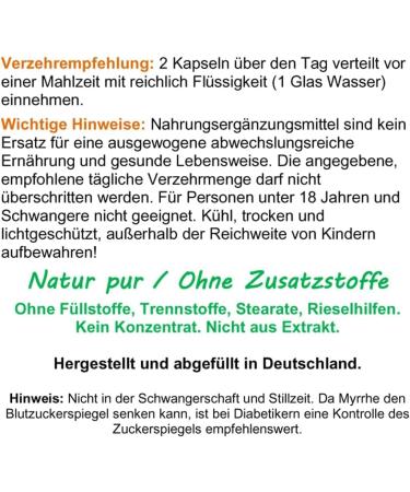 Buy Myrrh + Chamomile + Coffee Coal 240 Powder Capsules | Stress Relief for Intestine | Ayurvedic & Hildegard von Bingen | Pure Nature No Additives - Buy Online on GoSupps.com