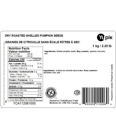 Yupik Dry Roasted Pumpkin Seeds No Shell 1 kg 6 Count Gluten-Free GMO-Free Kosher Shelled Pepitas Unsalted Oil-Free Plant-Based Protein Source of Fiber Healthy Snacks for Baking&Topping - Buy Online on GoSupps.com
