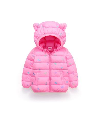 Hooded Coat for Kids Winter Jacket Toddler Padded Coat Warm Puffer Jacket Infant Waterproof and Lightweight Outwear Long Sleeve for Boys Girls 12-18 Months 12-18 Months Pink