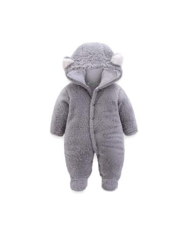 Voopptaw Warm Baby Winter Jumpsuit Fleece Romper Suits Cute Thick Bear Snowsuit for 0-12months 0-3 Months Grey