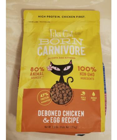 Tiki Cat Born Carnivore Low Carb Grain Free Dry Cat Food - Baked with Fresh Meat - Chicken & Egg Recipe NEW - Deboned Chicken & Egg 5.6 Pound (Pack of 1)