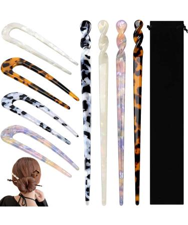 8 Pieces Acetate Hair Pins Sticks U-Shaped Straight Chopsticks Hairpin Hair Styling Accessories  Vintage Hair Pin Fork Hair Clips for Girls Women Updos Buns(Type A) 8 Piece Set - Buy Online on GoSupps.com