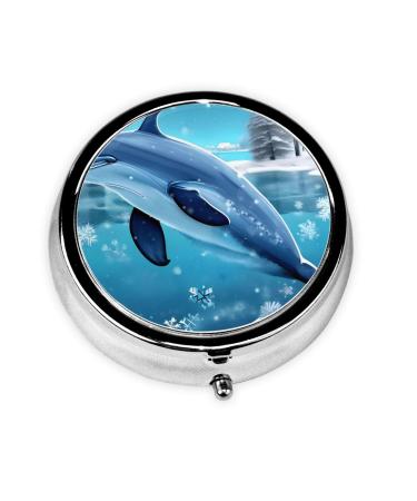 Winter The Dolphinround Pill Box 3 Compartment Round Pill Box Organizer Portable Travel Pill Box for Traveling.