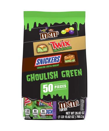 MARS Chocolate M&M'S, SNICKERS & TWIX Ghoulish Green Halloween Chocolate Candy Variety Pack, 26.82 oz, 50 Piece Bag Halloween Pack