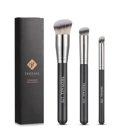 TEOYALL Kabuki Brush Set 3 Size Angled Foundation Brush Under Eye Concealer Brush Contour Brush with Dense Synthetic Bristle 170/270/370