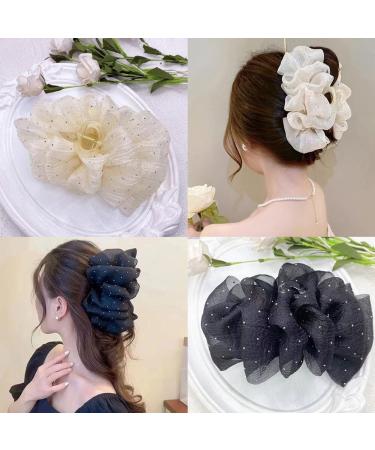 Bow Bubble Clips 4Pcs Large Claw Clips For Thick Hair Chiffon Silk Bubble Bow Hair Claw Jaw Clip Fluffy Hair Clips Thick Hair Claw Clips For Long Hair Elegant Hair Styling Accessories(White) - Buy Online on GoSupps.com