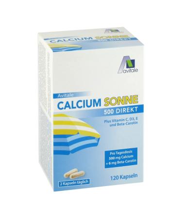 Calcium sun 500 - only 2 capsules daily to prepare your skin for the sun with 500 mg calcium and 6 mg beta -carotene plus vitamin C D3 and E