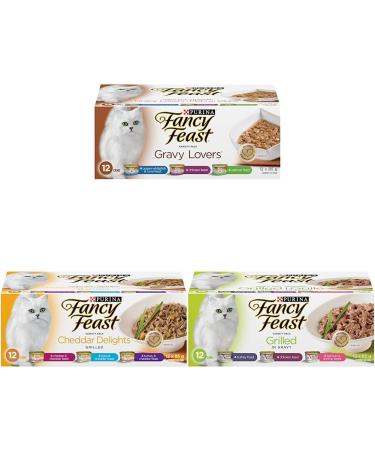 Fancy Feast Wet Cat Food Gravy Lovers Variety Pack 85 g & Fancy Feast Wet Cat Food Cheddar Delights Grilled Variety & Fancy Feast Wet Cat Food Grilled in Gravy Variety Pack 85g