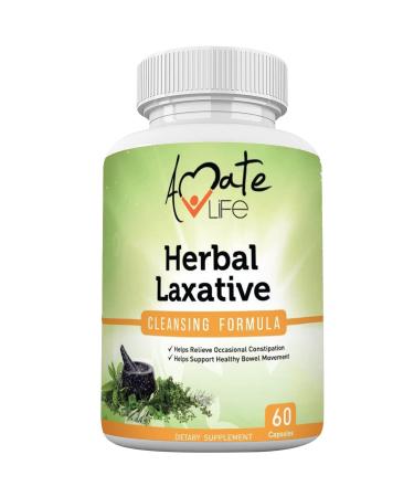 Amate Life Herbal Laxative Cleansing Formula Laxative Capsules Help with Occasional Constipation Promotes Regularity Probiotics Source Digestive System Health Non-GMO 60 Capsules