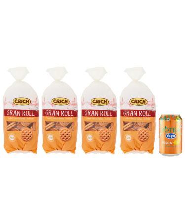 Pack of 4 Crich Gran Roll Shortbread Biscuits Cookies 1kg Bag + 1 Can of Yoga Peach Iced Tea 330ml