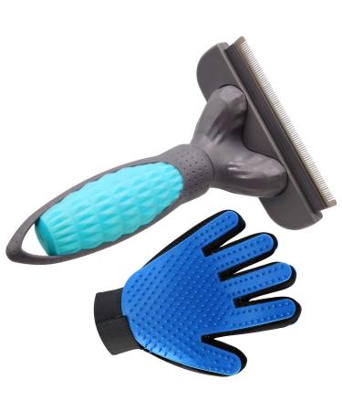 2 Pack Dog Brush Kit for Shedding Short to Long Haired Pet, Professional Deshedding Tool Cat Undercoat Comb Effectively Reduces Hair Shedding, Soft Grooming Glove Large