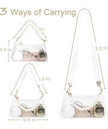 Clear Crossbody Bag with Pearl Strap - Stadium Approved Small Clear Clutch Purse for Women - Buy Online on GoSupps.com