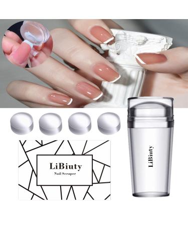 LiBiuty Clear Silicone Nail Art Stamper Scraper Set with Extra 4Pcs Stamper Replacement Heads Stamper Set
