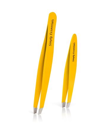 Tweezers Set - Professional Stainless Steel Yellow - Includes CASE and Ebook - Best Surgical Grade for Eyebrow pluckers Ingrown Hair Nose Hair and Splinters