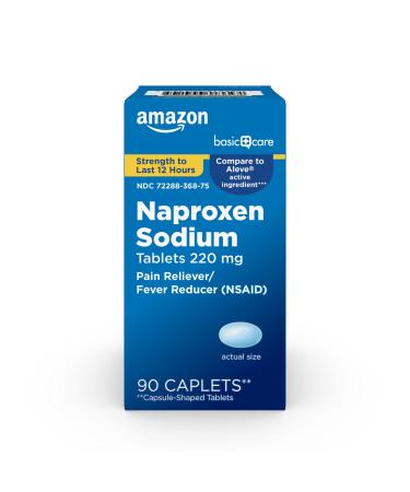 Amazon Basic Care Naproxen Sodium Tablets, 220 mg, 90 Count 90 Count (Pack of 1) Pain Reliever/Fever Reliever
