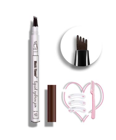 Lunana Beauty 4 Point Eyebrow Pen, Micro Ink Brow Pen Waterproof Eyebrow Pencil with Micro-Fork Tips for Daily Natural Eye Brown Makeup (1# Chestnut)