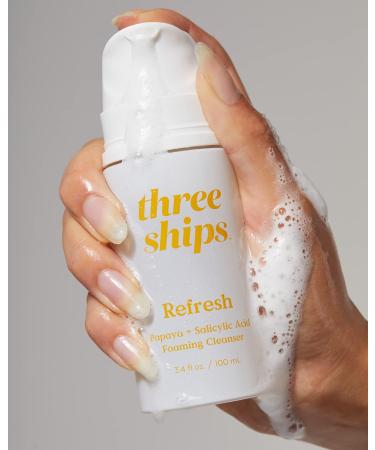 Three Ships Refresh Papaya & Salicylic Acid Cleanser - Vegan Brightening Facial Cleanser - 100mL - Buy Online on GoSupps.com