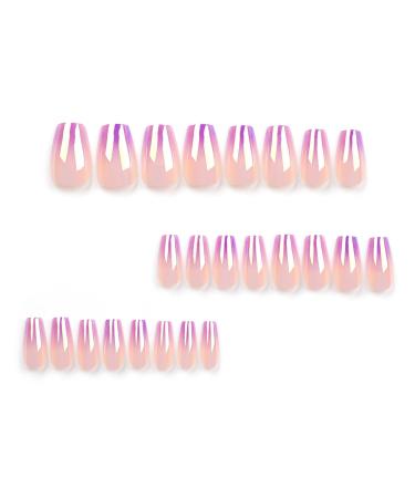 Mouyouglow Press-On Nails - Short Ballerina Nude Gradient Purple Glaze | Artificial Nails with Nail Glue - Natural Ombre Purple Fingernails (W5) - Shop Internationally! - Buy Online on GoSupps.com