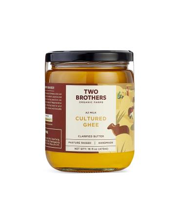 Two Brothers Organic Farms - Grass Fed A2 Ghee 16 Fl Oz (500ml) | Clarified Butter | Cultured, Desi Gir Cow Ghee | Pasture Raised on Certified Organic Farm | Non-GMO, Lactose-Free, Keto Friendly | Made from Whole Curds in Small Batches | Glass Jar