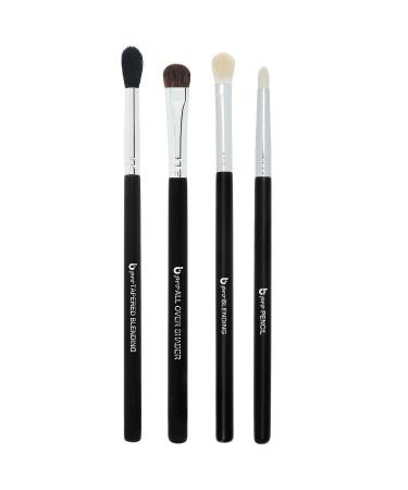 Basic Eyeshadow Makeup Brush Set - Beauty Junkees 4pc Professional Eye Make Up Brushes for Eye Shadow Blending Pencil Smudger All Over Shader Tapered Blender Black Labeled Affordable
