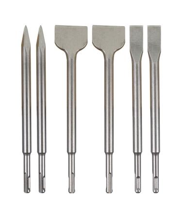 findmall 6-Piece SDS Plus Chisel Set, 40Cr Steel Concrete Drill Bit Set, Rotary Hammer Bits Chisel Set Including Point Chisel, 20mm Flat Chisel, 40mm Flat Chisel