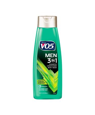 Alberto VO5 Mens 3-IN-1 Shampoo Conditioner and Body Wash - 12.5 Oz - Fresh Energy - 5 Essential Vitamins to Help Nourish and Hydrate Your Hair and Skin- Vitamin A, H, C, B5 and B3, multi (11304) Fresh 12.5 Ounce (Pack of 1)