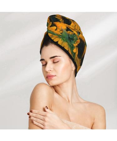 Hair Towel Wrap - Quick Drying Towel Turban with Button | Sunflowers 7 Design - Buy Online on GoSupps.com
