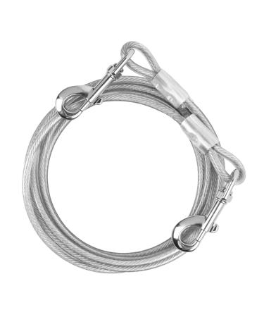 10 m dog line steel wire Small medium-sized dogs 6mm tie-out linen pet heavy duty up to 250kg dogs farm linen with rotary hooks tie out pets cable for camping training (white 10m) 10m white