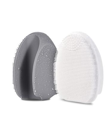 HieerBus Silicone Face Scrubber,Manual Exfoliating Brush,Handheld Facial Cleansing Brush for Women Men-Blackhead Removing Pore Cleansing Massaging for Sensitive, Delicate, Dry Skin (3rd-Grey+White)