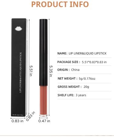  Erinde Erinde 2 in 1 Lip Gloss and Lip Liner Liquid Texture Liquid Texture Matte Colour Lip Glaze Long Lasting Waterproof Lip Liner Pencil - Buy Online on GoSupps.com