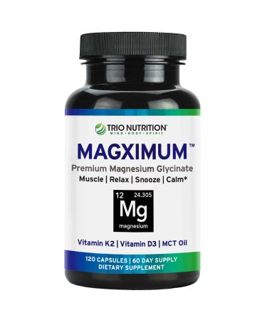 Trio Nutrition MagX Magnesium Glycinate Vitamin D3 Vitamin K2 & MCT Oil | Chelated Magnesium Supplement | Calm Relaxation & Recovery | Be Well Rested & Start Your Day with Magximum - Buy Online on GoSupps.com