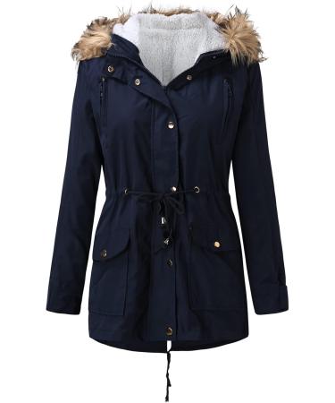 Shop Haiorziyou Women's Winter Parka | Warm Long-Sleeved Hooded Jacket in Navy - 3XL Available | Thicker Fleece Quilting Coat for International Shipping - Buy Online on GoSupps.com