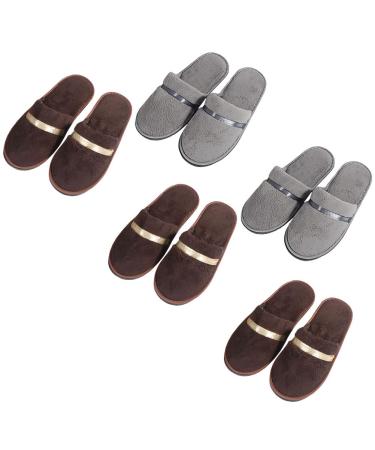 Tianmao 5 pairs of slipper hotels lipper tortier hip slippers with closed toes universal size 28.5 * 11cm coral fleece guest slippers for spa party guests hotel and travel unit size 3 brown 2 gray