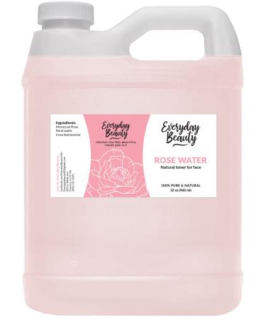 Rose Water Facial Toner - 32oz Bulk Alcohol-Free Vegan All Natural Refreshing for Face and Hair - Uplifts, Calming & Soothing for All Skin Types Rose Water 32 Fl Oz (Pack of 1)