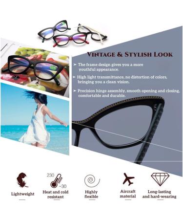 Tayaar Retro Cateye Blue Light Blocking Glasses for Women | PC Large Frame Color Block Design | HD Lens Readers 3.5x - Black & Dark Green - Buy Online on GoSupps.com
