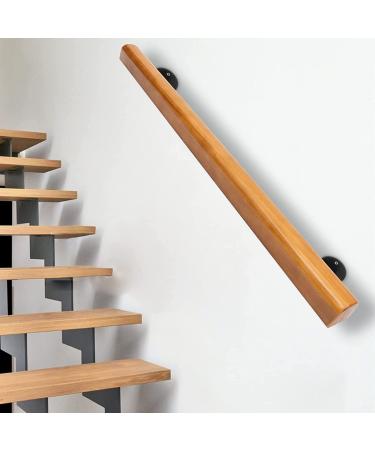 Wall Mount Wooden Handrails for Indoor Stairs 1Ft-20Ft Safety Non-Slip Stair Railing Professional Pine Stair Hand Rail Support Rod Complete Kit with Metal Handrail Brackets/2Ft
