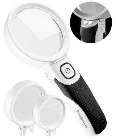 iMagniphy High Power Magnifying Glasses with Light for Seniors with Macular Degeneration - Magnifying Glass for Reading - 5X & 10x Lighted Magnifying Glasses, 2 Interchangeable Lenses 2-Lens (5X + 10X) Black