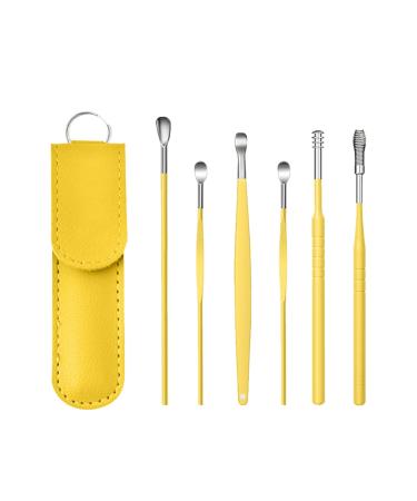 lsslmk Innovative Spring Earwax Cleaner Tool Set 6Pcs 360 Spiral Design Earwax Removal Tools Ear Wax Removal Kit Ear Cleaning Kit with Storage Bag Electric Face Cleansing Brush (Yellow One Size) Yellow One Size