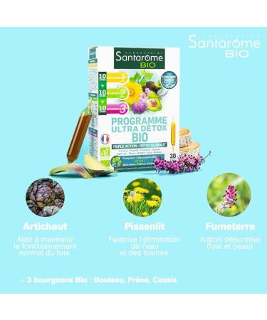 Organic Santarome - Ultra Program | Food Supplement | Detoxes Eliminates Remineralizes - Herbal - Artichoke Black Radish Burdock | Cure 1 Month | Vegan | Made In France - Buy Online on GoSupps.com
